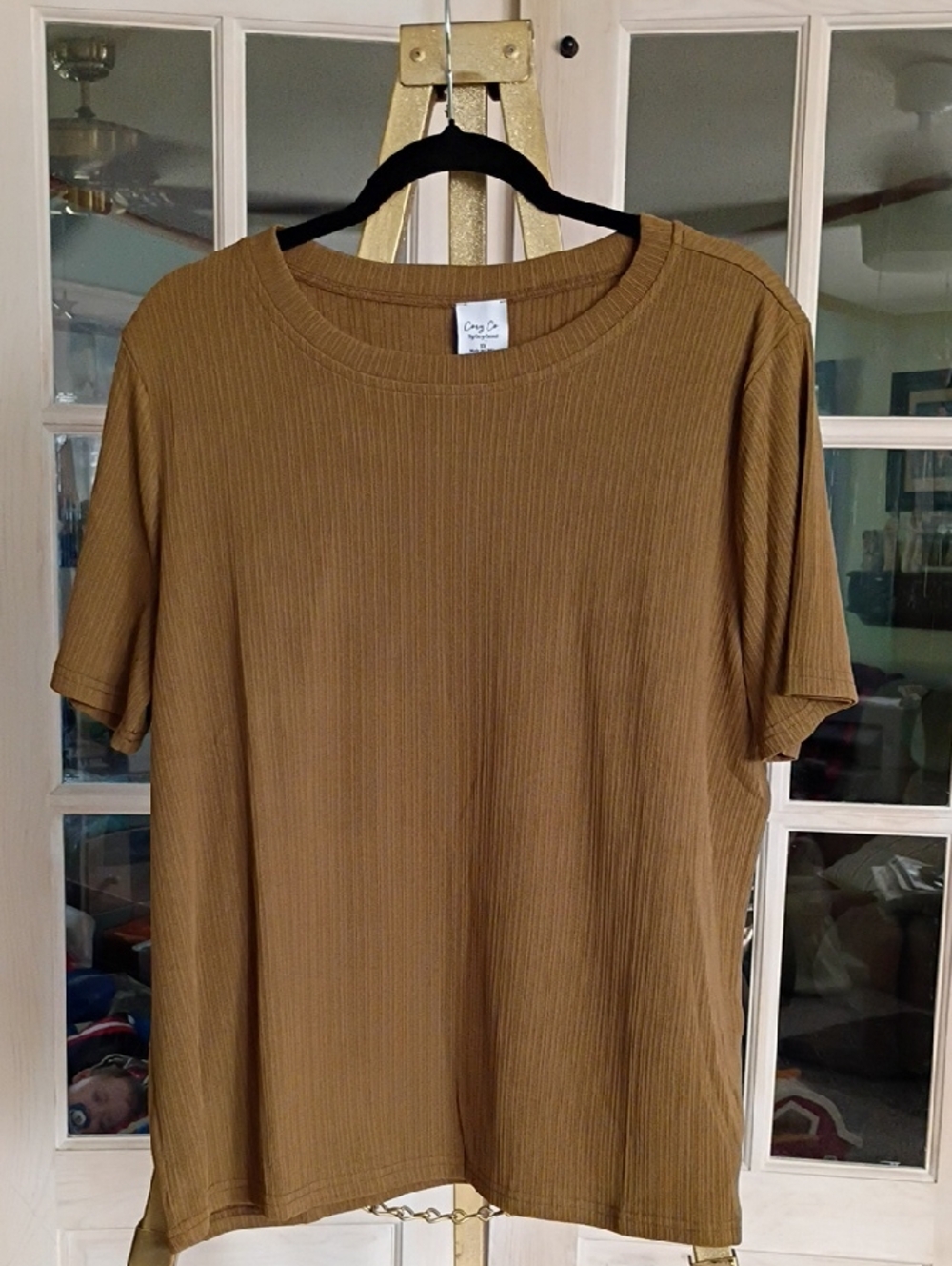Cozy Casual Ribbed Short-Sleeve Top - Brown